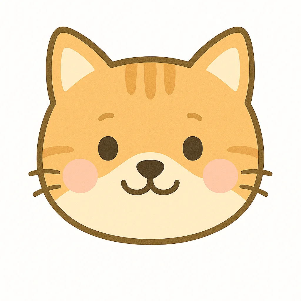 子猫のかわいい顔｜まるい輪郭にくりっとした目が愛らしい子猫の顔デザイン。淡いほっぺと優しい表情が特徴で、保育教材や壁面飾りなど、あたたかみのある場面にぴったりの素材です。