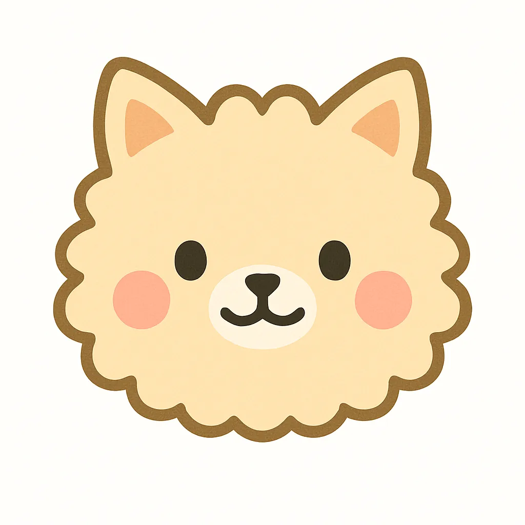 もふもふ猫のかわいい顔｜ふわふわとした毛並みをイメージした、もふもふ猫の顔イラスト。丸みのあるシルエットとやさしい表情が特徴で、幼児向け教材や装飾素材として活躍します。