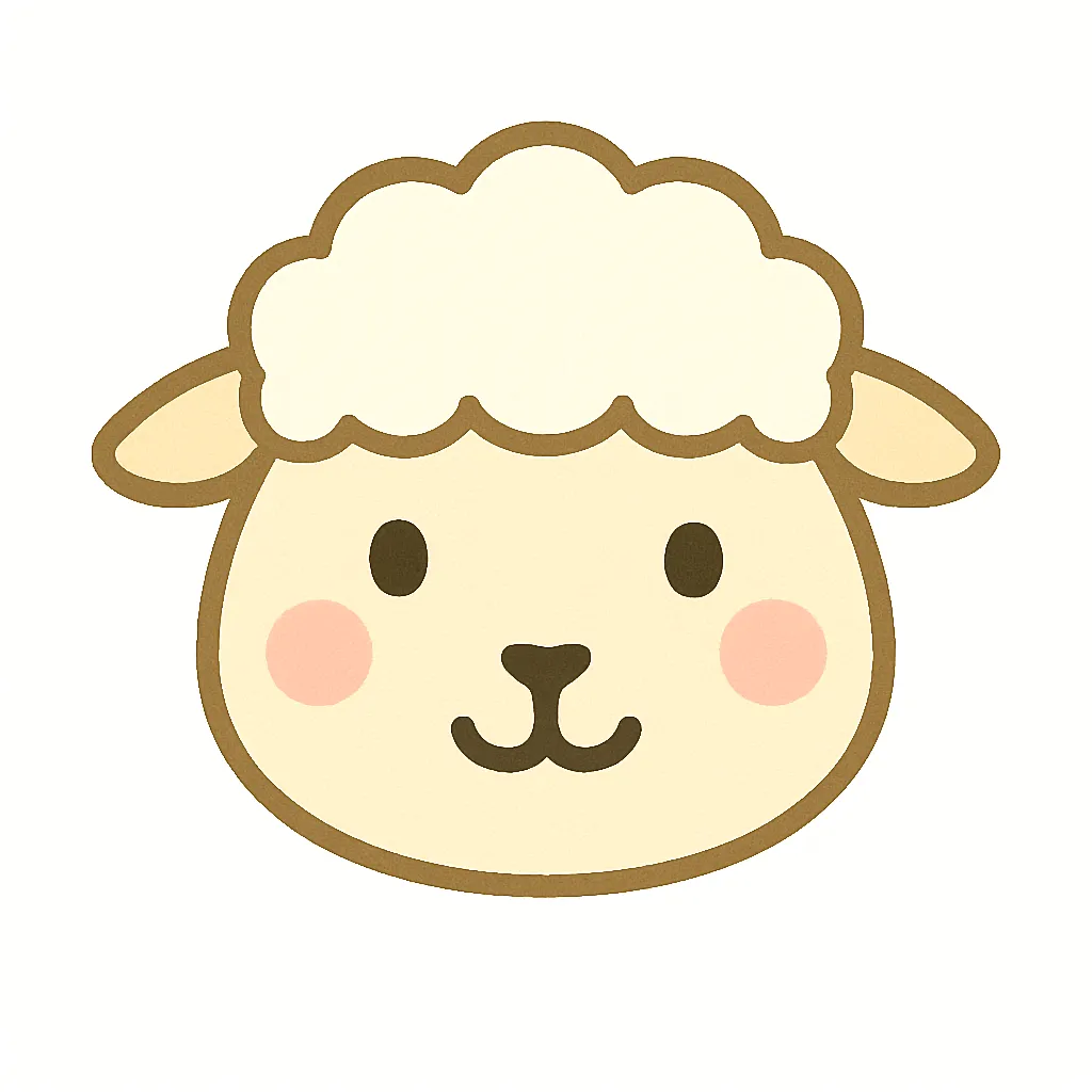 羊のかわいい顔｜ふんわりとした巻き毛とやさしい目元が魅力的な羊の顔イラスト。白系の落ち着いた色合いと親しみやすい表情で、冬や春の装飾にぴったりの素材です。