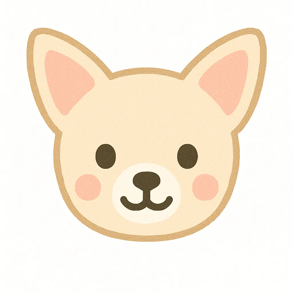 チワワのかわいい顔｜大きな耳とくりくりの瞳が印象的なチワワの顔デザイン。小さな顔に愛らしい表情がぎゅっと詰まっており、かわいらしさが際立つ保育素材にぴったりのイラストです。