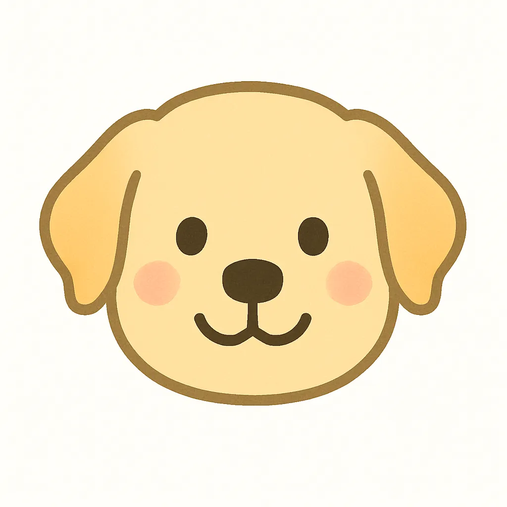 ゴールデンレトリバーのかわいい顔｜やさしげな目とふんわりとした輪郭が魅力のゴールデンレトリバーの顔デザイン。安心感を与える穏やかな表情で、保育の掲示物や遊びのモチーフにも最適です。