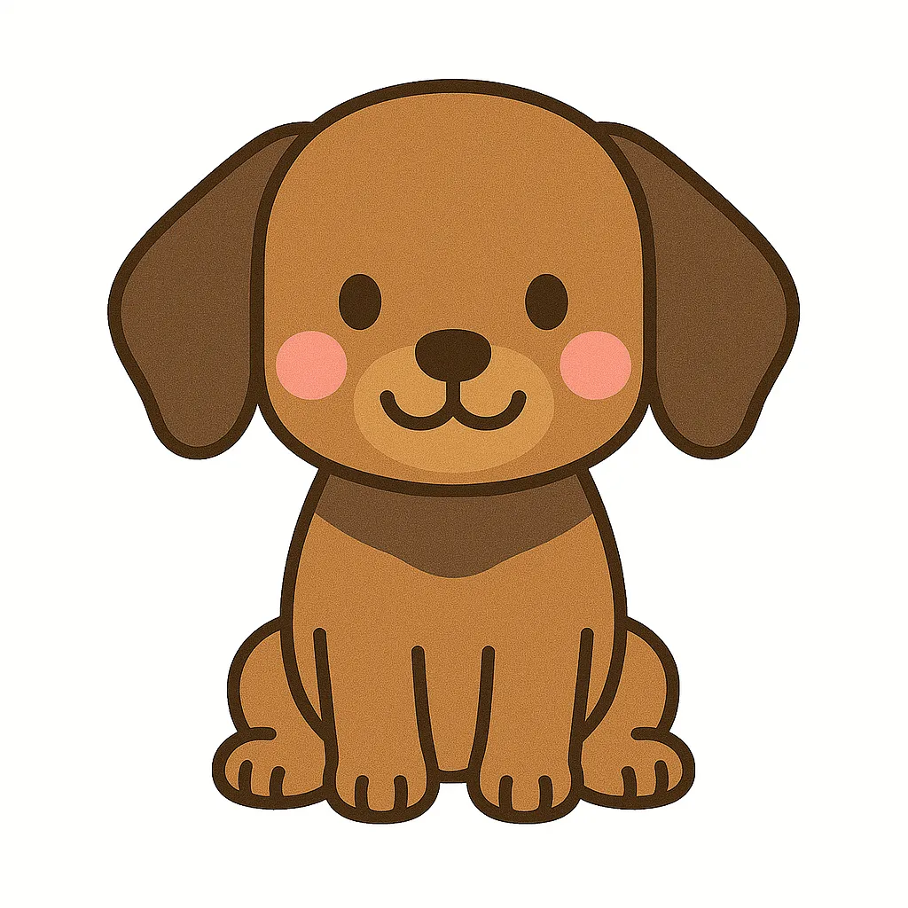かわいいダックスフンドのおすわりイラスト｜長い胴と短い足が特徴のダックスフンドが、ちょこんと座ってにっこり微笑む姿です。耳が垂れたやさしい表情で、保育や掲示素材としても安心感のあるデザインです。