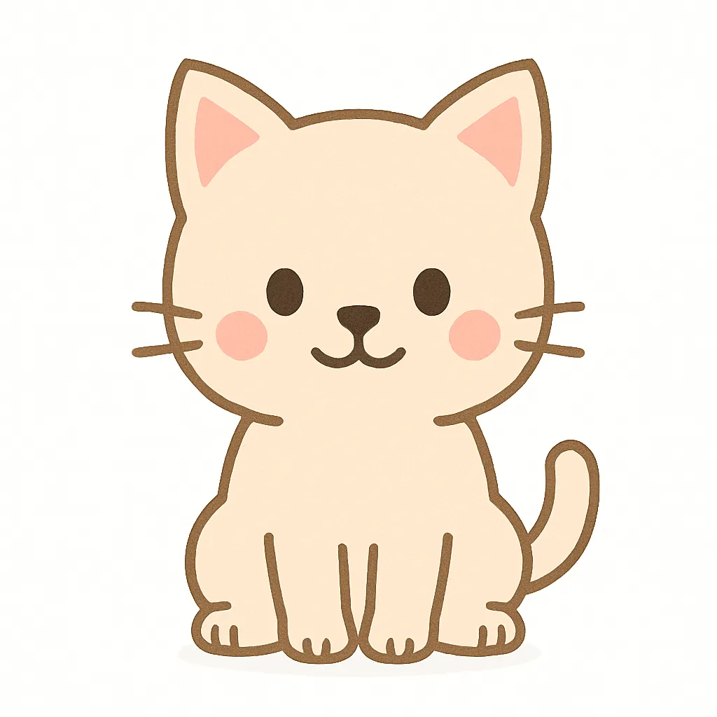 かわいい子猫のおすわりイラスト｜くりくりの目と小さな体が魅力の子猫が、ちょこんとおすわりしているイラストです。やさしい表情とシンプルな配色が、子どもたちにも親しみやすいデザインです。