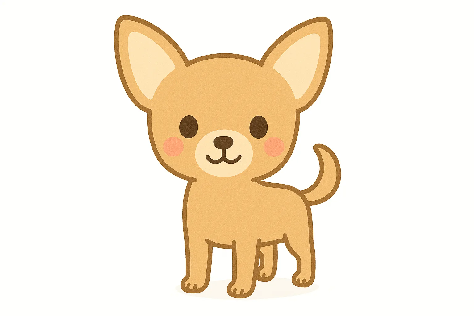 保育かわいい全身のチワワ｜小さな体に大きな耳が特徴のチワワを、親しみやすくデフォルメした全身イラスト。つぶらな瞳としっぽの丸みが愛らしく、白背景と横長構図で清潔感ある優しい表現に仕上げています。