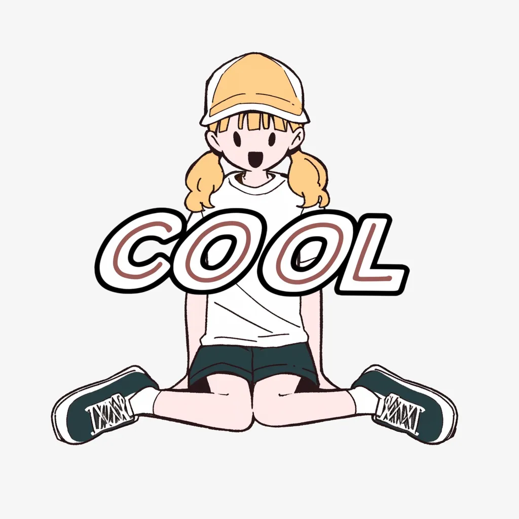 かっこいい英語とボードを持つキャラ｜水色のリボン状のボードに「English」の文字があり、それを持つキャラクターが描かれている。かっこいい英語のロゴ風なデザインが目を引くポップな仕上がり。