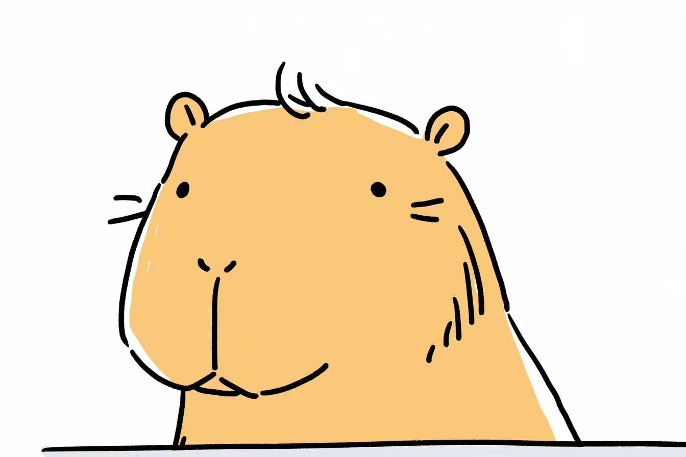 顔をのぞかせるかわいいカピバラ｜白背景の中から顔をのぞかせたようなカピバラが、親しみやすい表情で描かれています。シンプルな線でまとめられており、かわいいカピバラの素朴で愛らしい雰囲気を引き出しています。