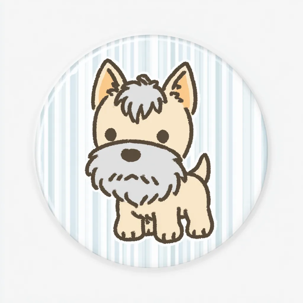 かわいいゆるい丸アイコンのシュナウザー｜特徴的な口ひげと額の毛並みが強調されたシュナウザーを、淡いブルーの縞模様背景でシンプルに描いています。かわいいゆるい丸アイコンのスタイルで個性がやさしく表現されています。