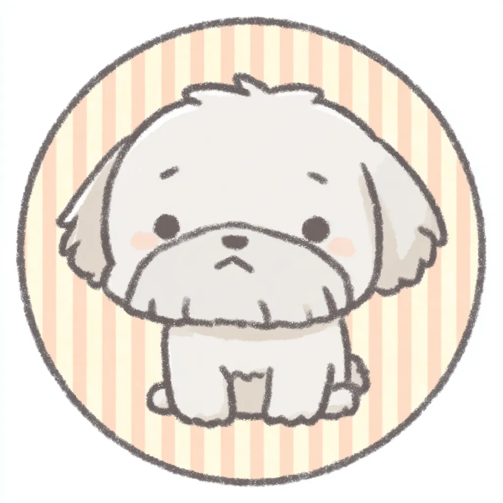 かわいいゆるい丸アイコンのマルチーズ｜やさしいタッチで描かれたマルチーズのアイコンです。淡い色合いとふわっとした線が「かわいいゆるい丸アイコンの」雰囲気を引き立てます。小さな表情も優しく、癒し系にぴったりの仕上がりです。