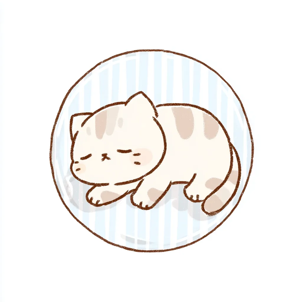 かわいいゆるい丸アイコンの眠り猫｜すやすや眠る姿が印象的な猫。淡いブラウンの斑模様とやさしいブルーの背景が調和し、「かわいいゆるい丸アイコンの」ほのぼの感をより一層引き立てています。