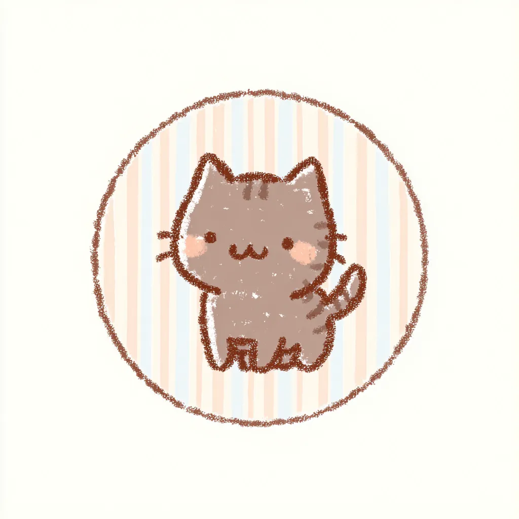 かわいいゆるい丸アイコンの黒猫｜ふわっとしたタッチとあたたかいチョコレート色が印象的な黒猫。手描き感のある線が「かわいいゆるい丸アイコンの」魅力を引き立て、ほほえむ表情が親しみやすさを添えています。
