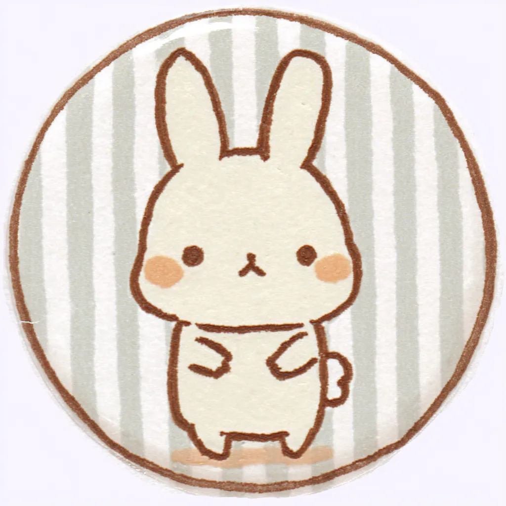 かわいいゆるい丸アイコンのうさぎ｜耳の長さと小さな手足が愛らしいうさぎ。シンプルでまっすぐな立ち姿が「かわいいゆるい丸アイコンの」すっきりした雰囲気に映え、ふんわりした背景との相性も抜群です。