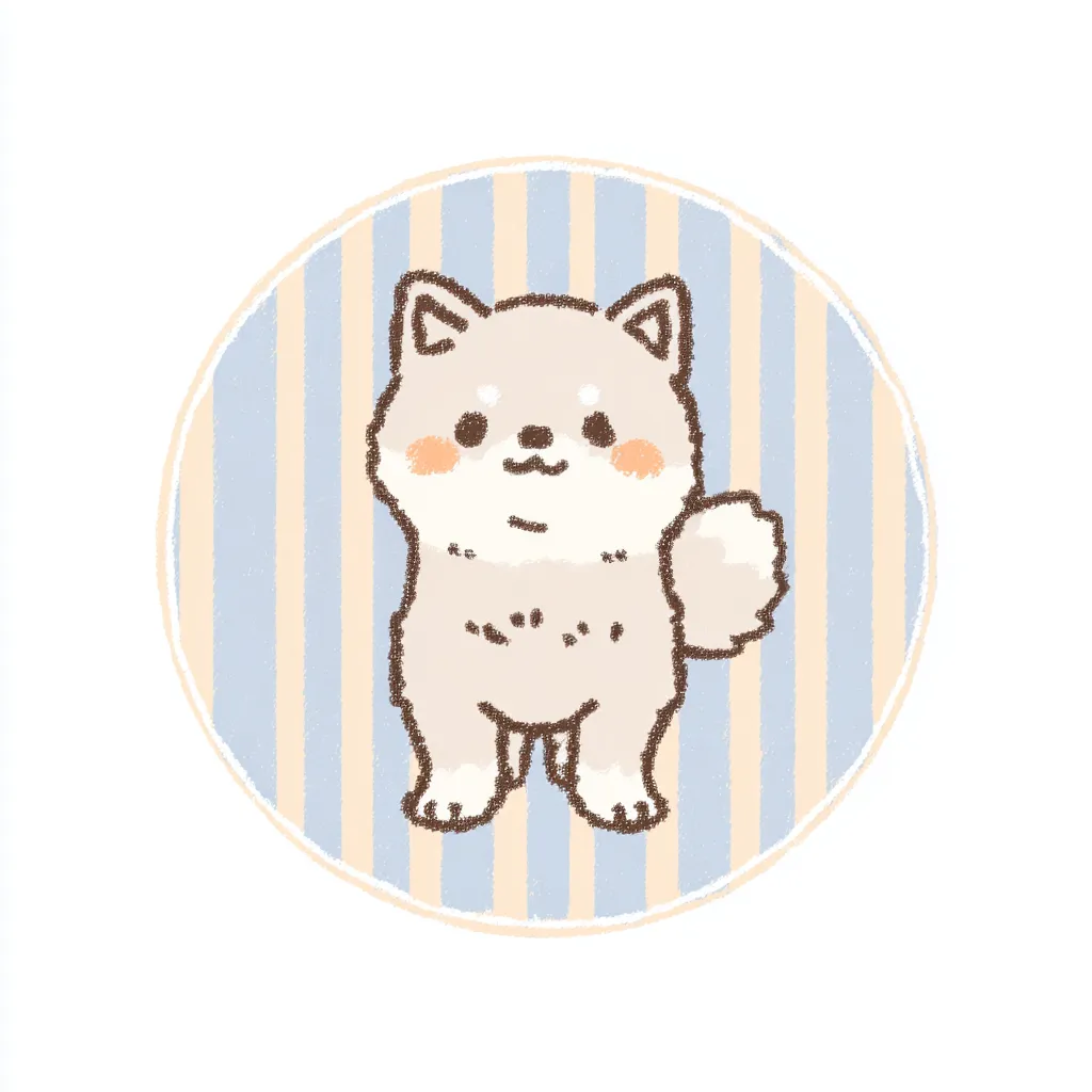 かわいいゆるい丸アイコンの柴犬｜まっすぐ立つポーズが凛とした可愛らしさを生む柴犬の姿を、やわらかい配色とパステル調の背景で引き立てています。かわいいゆるい丸アイコンの特性が素朴な魅力として表現されています。