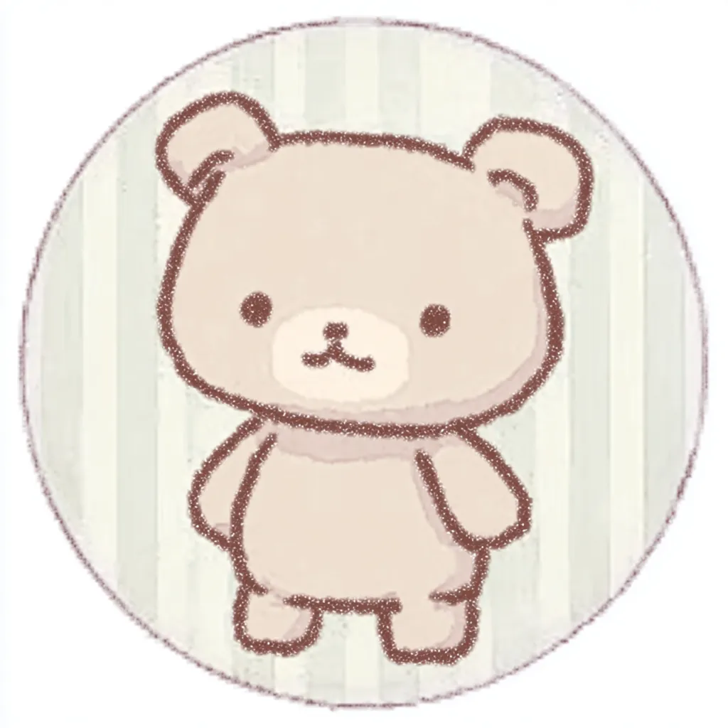 かわいいゆるい丸アイコンのくま⑤｜自然な淡色でまとめられた、ほんのり立体感のあるかわいいゆるい丸アイコンのくま。親しみやすい表情と柔らかな輪郭線が日常使いにぴったりです。