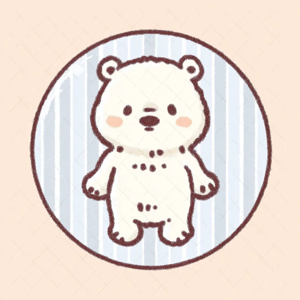 かわいいゆるい丸アイコンのしろくま①｜白を基調にしたすっきりした姿が印象的なかわいいゆるい丸アイコンのしろくま。素朴な表情とあたたかい線が合わさり、優しい気持ちを呼び起こします。