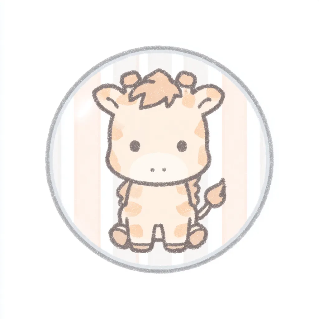 かわいいゆるい丸アイコンのきりん｜すっと立った姿とやわらかい斑点模様が特徴のかわいいゆるい丸アイコンのきりん。パステル調の色づかいが穏やかで、ほのぼのした雰囲気をかもし出しています。