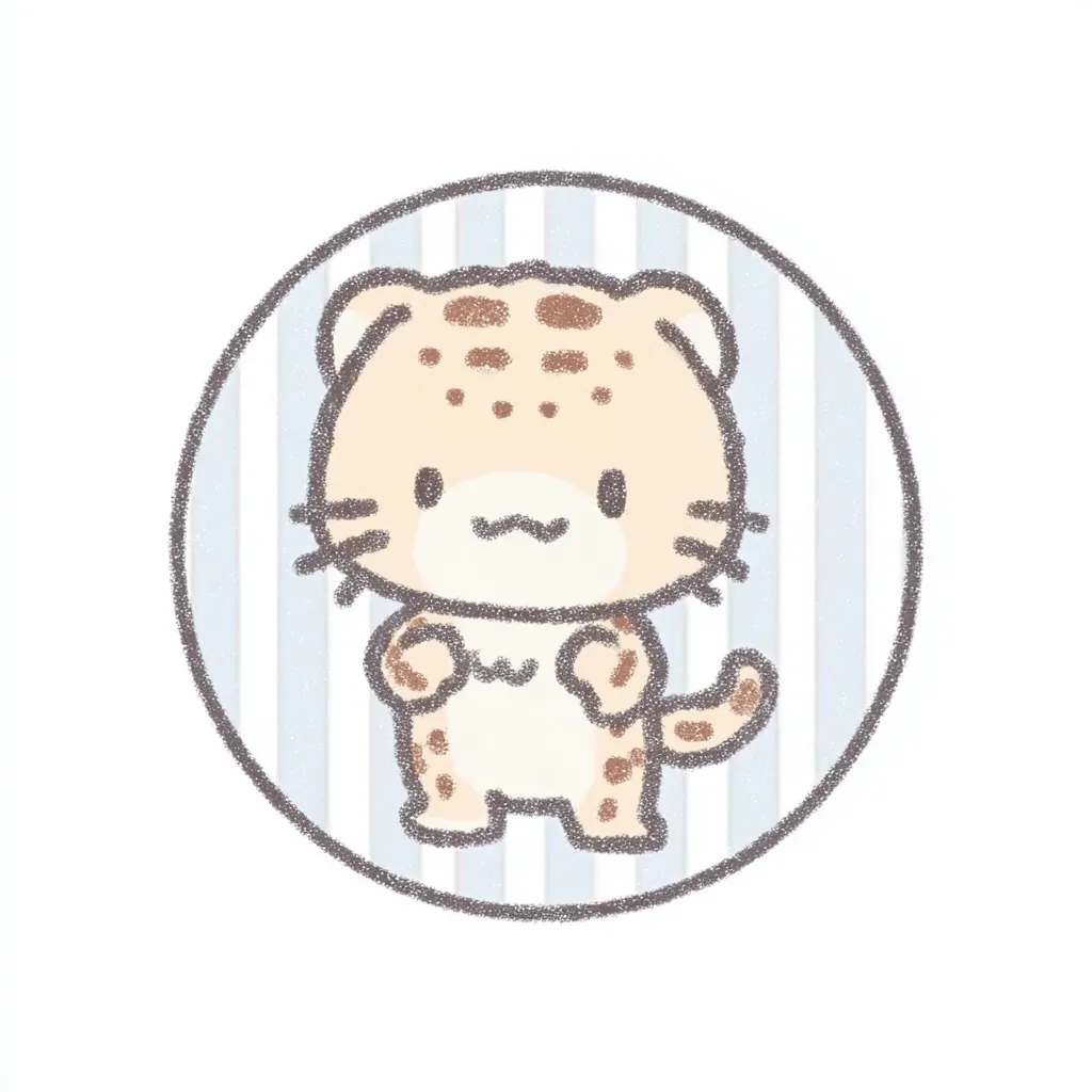 かわいいゆるい丸アイコンのチーター｜小さめの斑点とつぶらな瞳が愛らしい、かわいいゆるい丸アイコンのチーター。元気な立ち姿でも、全体のやわらかいトーンで穏やかな印象に仕上がっています。