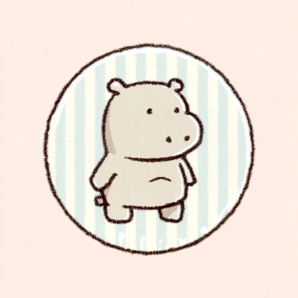 かわいいゆるい丸アイコンのカバ｜丸みを帯びたボディと控えめな目鼻立ちが特徴のかわいいゆるい丸アイコンのカバ。線に揺らぎがあり、ぬくもりを感じさせる親しみ深いデザインです。