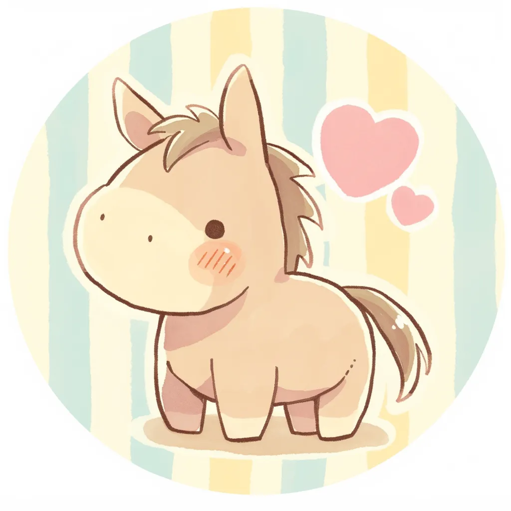 かわいいゆるい丸アイコンの馬①｜頬のチークとふんわりとしたたてがみが特徴のかわいいゆるい丸アイコンの馬。やわらかな陰影とハートの装飾で、あたたかく優しい印象を感じさせます。