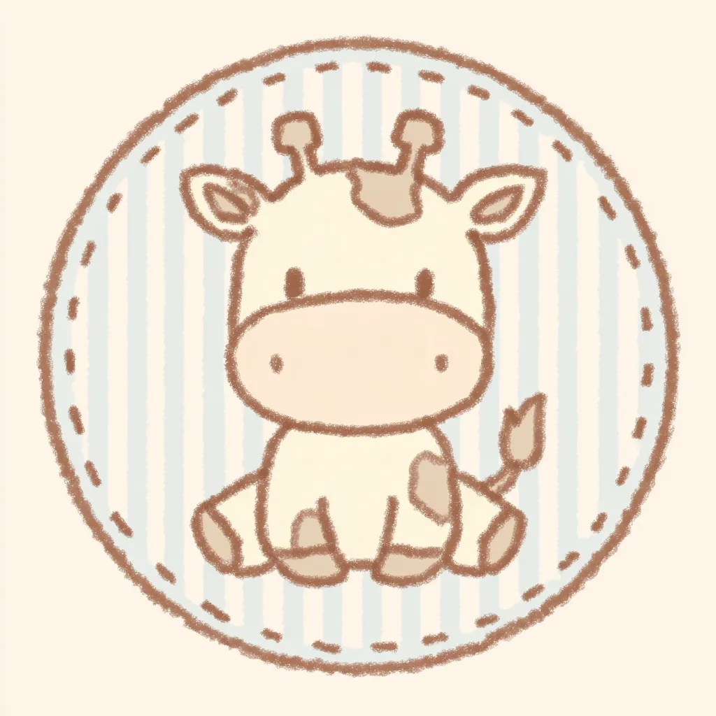 かわいいゆるい丸アイコンのキリン｜座ったポーズでちょこんと描かれたキリンが、やさしいベージュ系の色彩とあいまって「かわいいゆるい丸アイコンの」柔らかな世界観を表現しています。