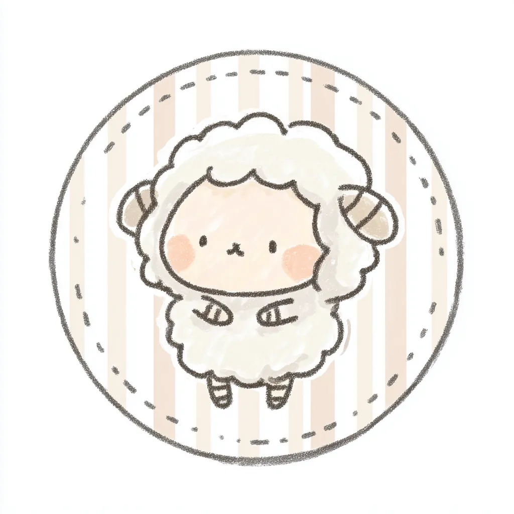 かわいいゆるい丸アイコンのヒツジ｜ふわふわの毛並みとまるい顔立ちが魅力のひつじは、ほんのり淡いチークと背景が調和して「かわいいゆるい丸アイコンの」ぬくもりを感じさせます。