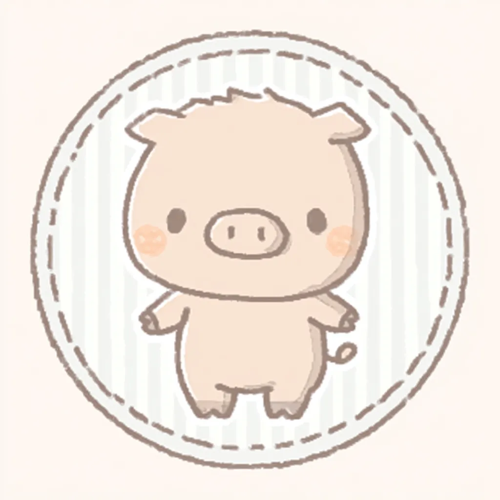 かわいいゆるい丸アイコンのコブタ｜淡いベージュの優しいトーンで描かれたこぶたは、ちょこんとしたポーズとまるい鼻が愛らしく、「かわいいゆるい丸アイコンの」やさしい世界観にぴったりです。