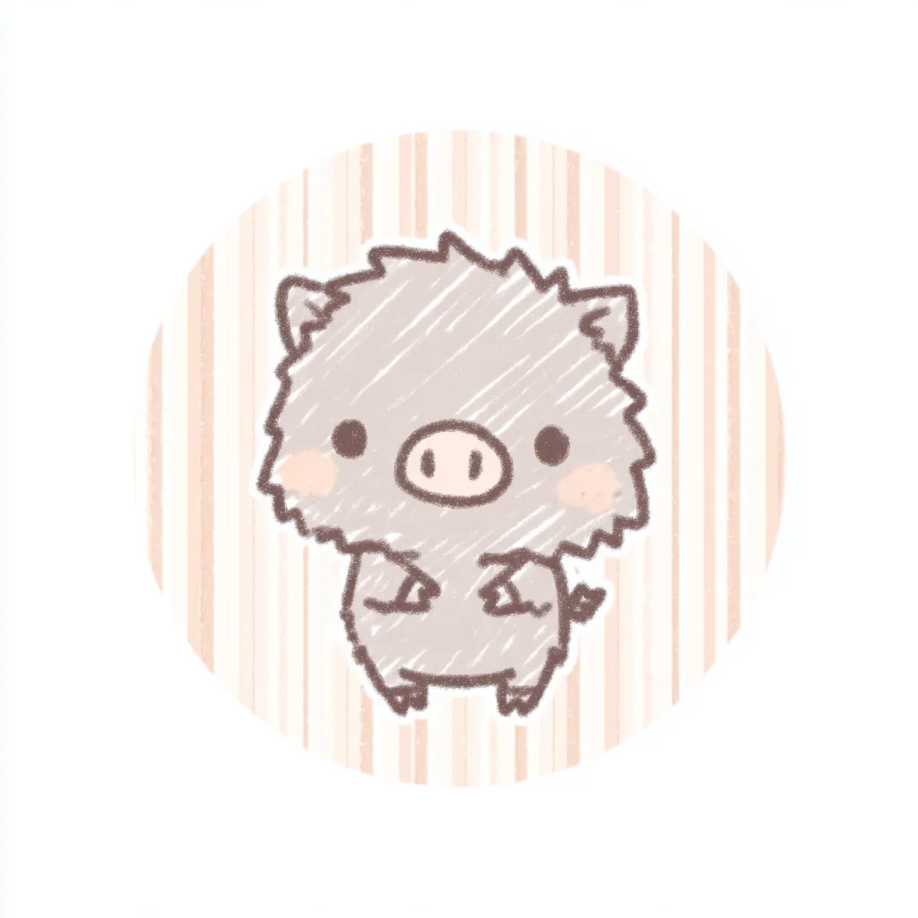 かわいいゆるい丸アイコンのイノシシグレー｜やわらかな鉛筆風のタッチとグレーカラーで描かれたいのししは、控えめな表情が魅力で「かわいいゆるい丸アイコンの」素朴なかわいさを引き出しています。