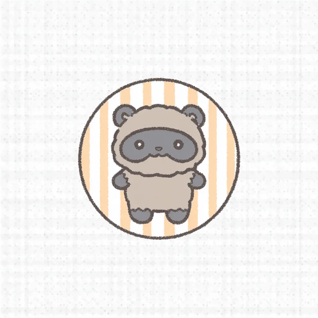 かわいいゆるい丸アイコンのタヌキ｜黒目がちのマスク模様が特徴的なたぬきは、まるい体とやさしい色合いで仕上げられ、「かわいいゆるい丸アイコンの」落ち着きとかわいさが感じられます。