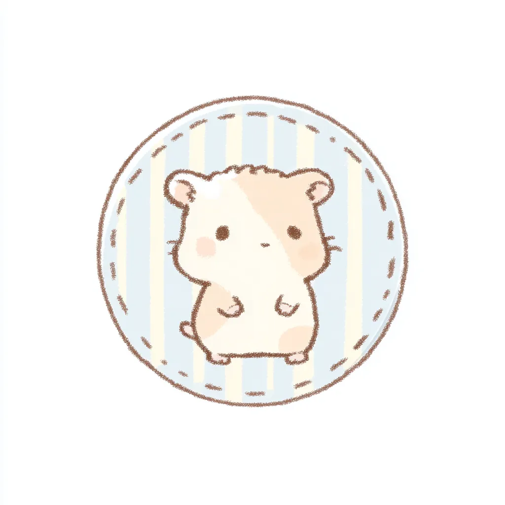 かわいいゆるい丸アイコンのハムスター2｜ほんのり頬染めた表情と左右非対称の毛色がユニークな、かわいいゆるい丸アイコンのハムスターです。手描き感のあるストライプとシンプルな造形が、優しく穏やかな雰囲気を引き立てています。