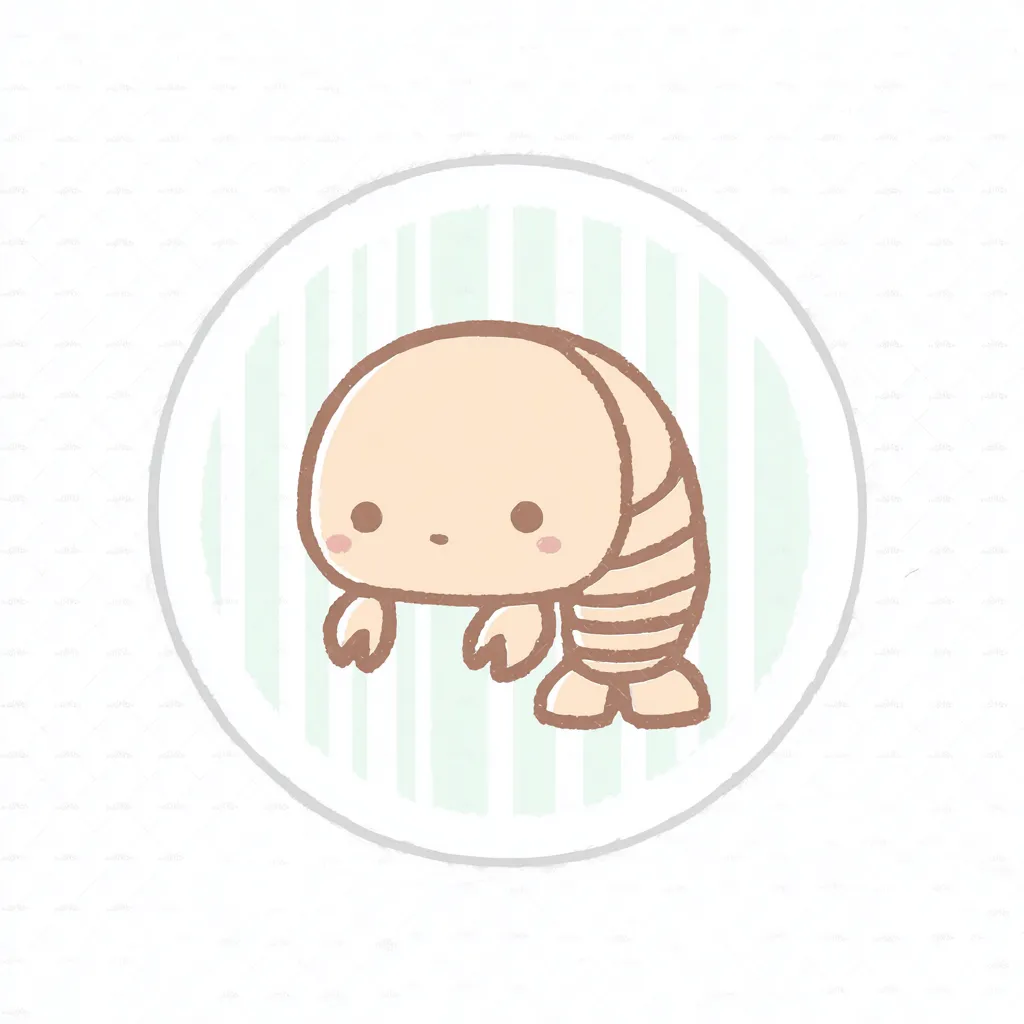 かわいいゆるい丸アイコンのエビ｜すっきりとしたシルエットと淡いミントの縞背景に包まれたエビが、おっとりとした雰囲気で描かれたかわいいゆるい丸アイコンのスタイルです。