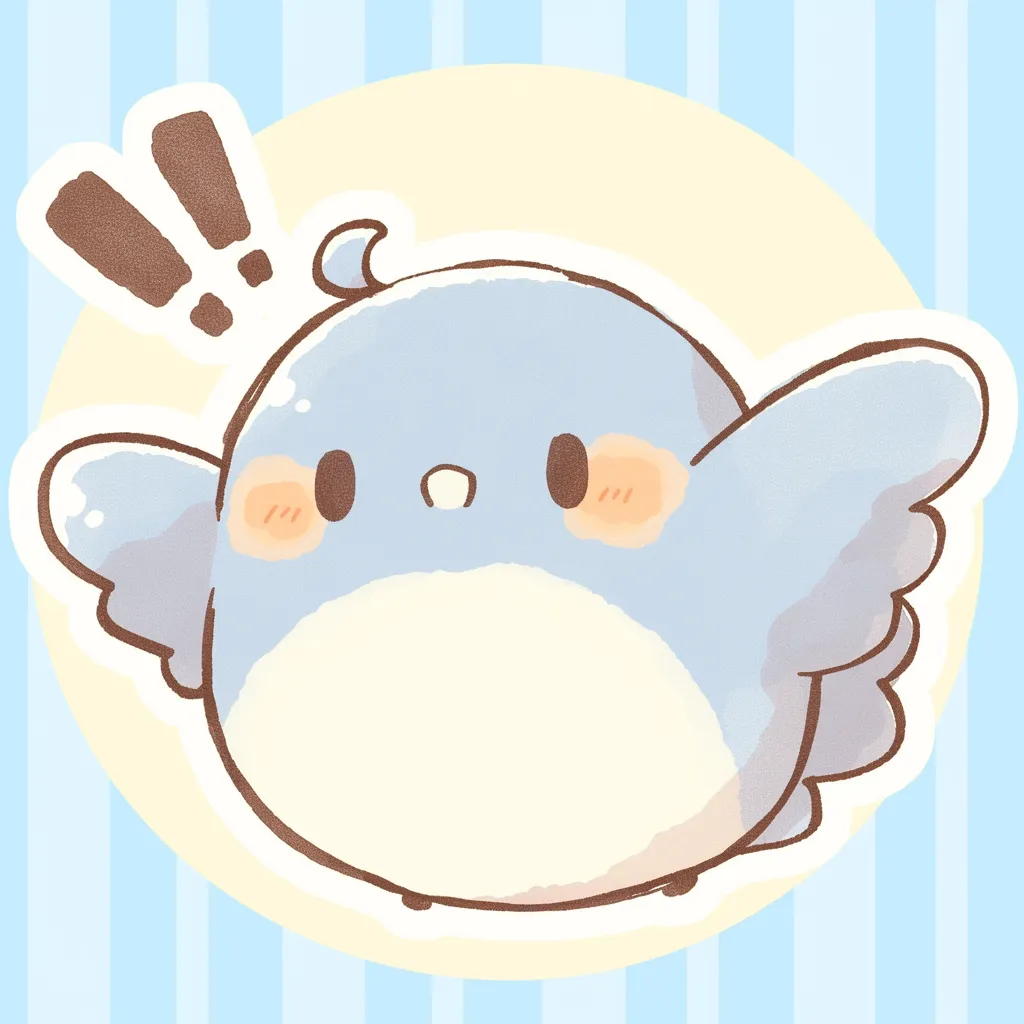 かわいいゆるい丸アイコンの青い鳥｜やさしいパステルブルーのふわふわした質感で描かれた青い鳥が、感情豊かに驚いた表情を見せています。丸いフォルムとやわらかなタッチが「かわいいゆるい丸アイコンの」魅力をしっかり伝えており、親しみやすい雰囲気に包まれています。