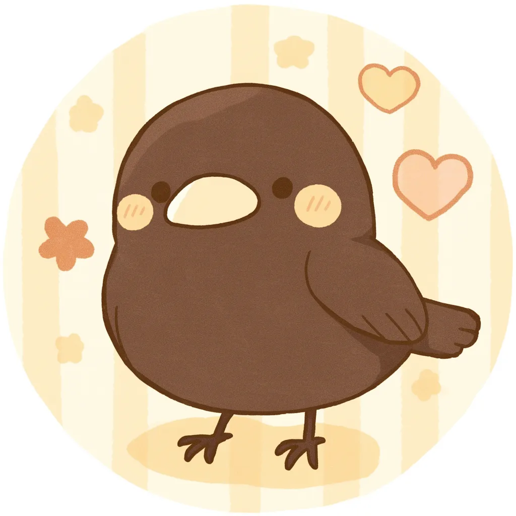 かわいいゆるい丸アイコンのカラス｜シンプルなシルエットと落ち着いた濃茶色でまとめられたカラスは、心地よいレトロ感のある雰囲気です。「かわいいゆるい丸アイコンの」として親しみやすく、やわらかな存在感が感じられます。