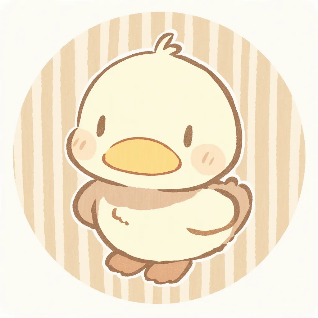 かわいいゆるい丸アイコンのアヒル｜すっきりした立ちポーズと控えめな色味の組み合わせで、素朴な魅力が際立つアヒルが描かれています。「かわいいゆるい丸アイコンの」中でも特にシンプルであたたかみのあるスタイルです。