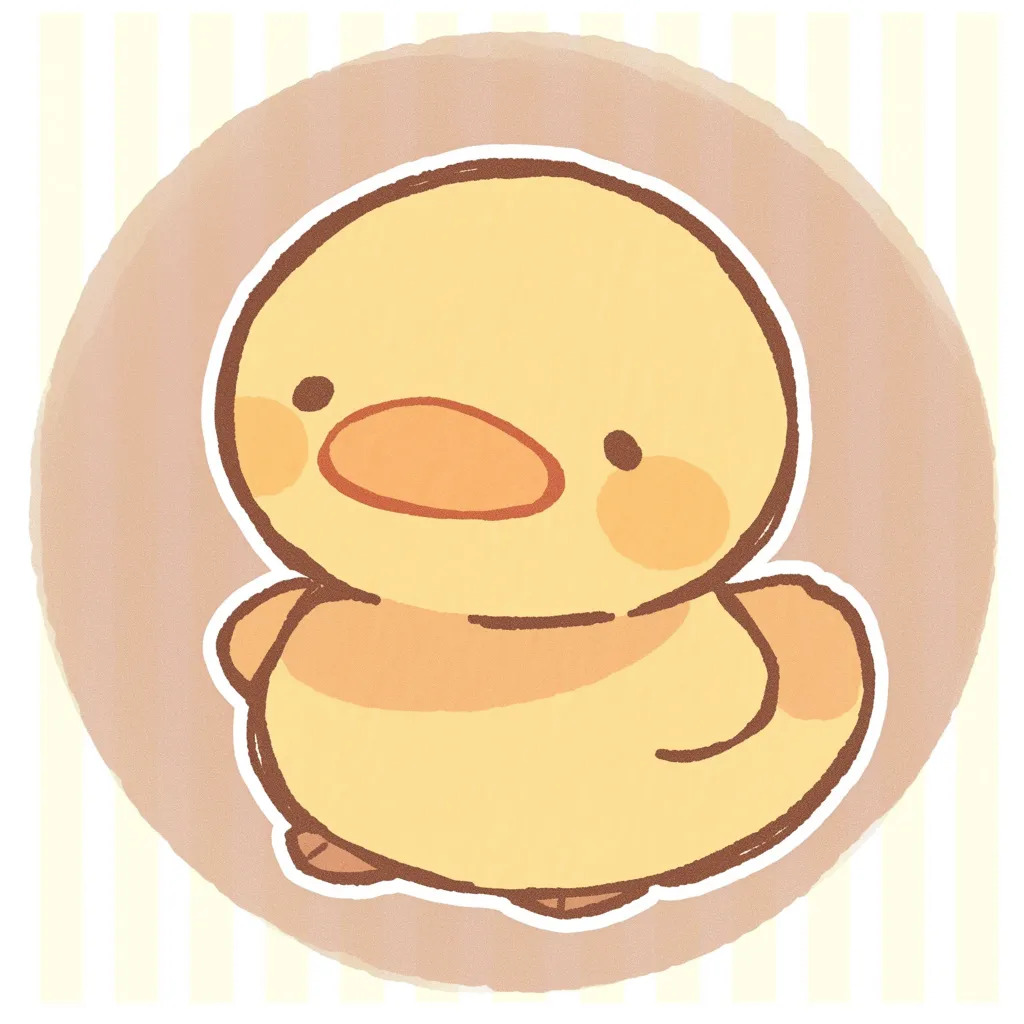 かわいいゆるい丸アイコンのヒヨコ｜ふっくらした黄色のボディに、やさしく丸いくちばしと頬が特徴的なヒヨコのデザインです。「かわいいゆるい丸アイコンの」やさしいトーンとやわらかいタッチが、素朴で癒し系の雰囲気を醸し出しています。