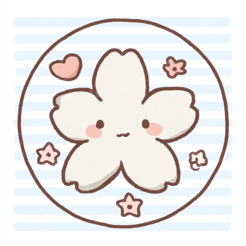 かわいいゆるい丸アイコンの桜の花びら｜白っぽい桜の花びらが主役のゆるいテイストの丸アイコンで、柔らかなほっぺやピンクの飾りが全体をほのぼのと包みます。かわいいゆるい丸アイコンの中でも春を象徴する一枚です。