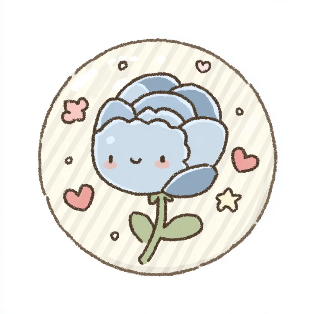 かわいいゆるい丸アイコンの青バラ｜落ち着いたブルーの花びらが重なり合い、やさしい微笑みとハートに囲まれた構成が魅力のかわいいゆるい丸アイコンの青バラ。大人っぽさとかわいさを両立した世界観です。
