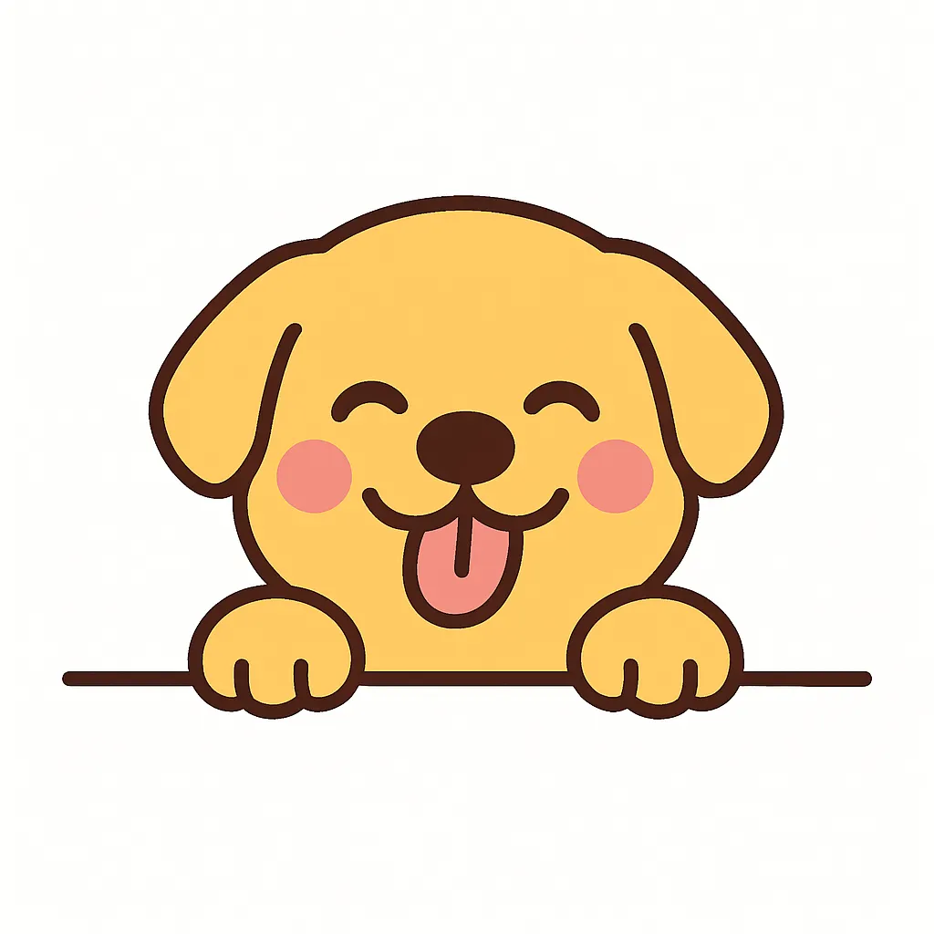かわいい下からひょっこり子犬のイラスト｜舌をぺろりと出した子犬が、下からひょっこり顔を出す姿が愛らしいイラスト。丸みのあるフォルムと頬の赤みが、親しみやすく優しい雰囲気を演出しています。