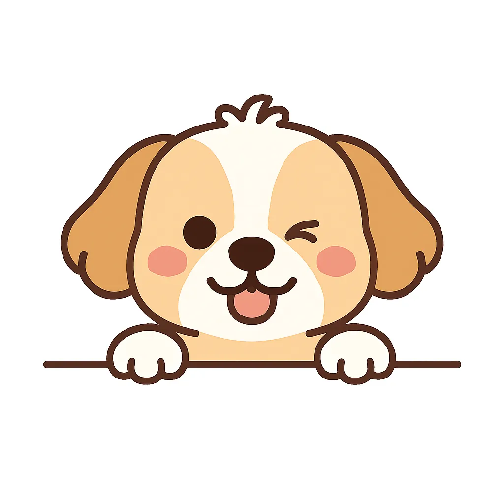 かわいい下からひょっこりシーズーのイラスト｜シーズーが舌を出してウインクしながら下からひょっこり。くるんとした前髪と左右の垂れ耳が特徴で、柔らかく親しみやすいタッチが癒しの雰囲気を演出します。