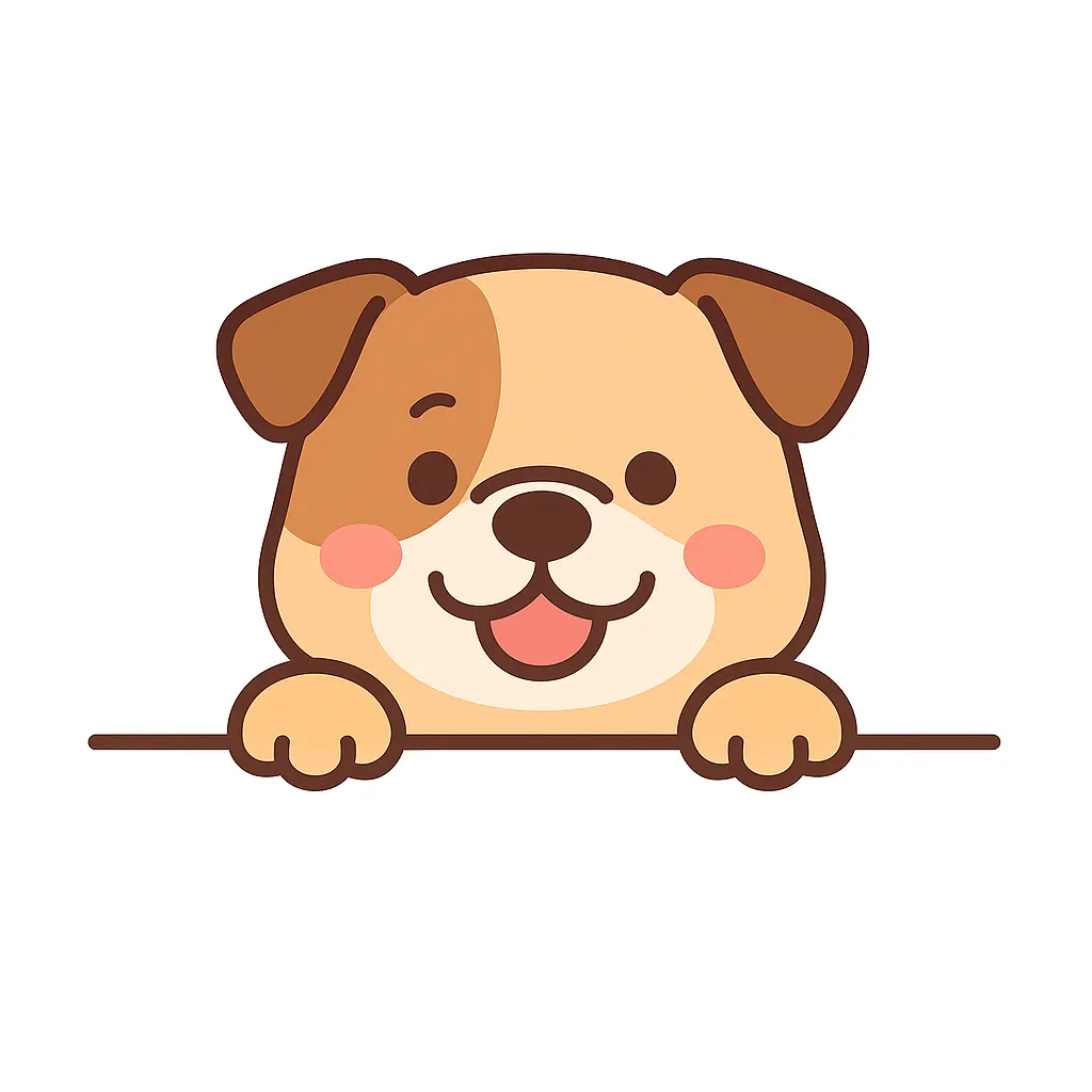 かわいい下からひょっこりブルドッグのイラスト｜丸い顔とたくましいフォルムが特徴のブルドッグが、にこやかに顔を出す様子が印象的。親しみやすさと頼もしさが感じられる優しいテイストです。