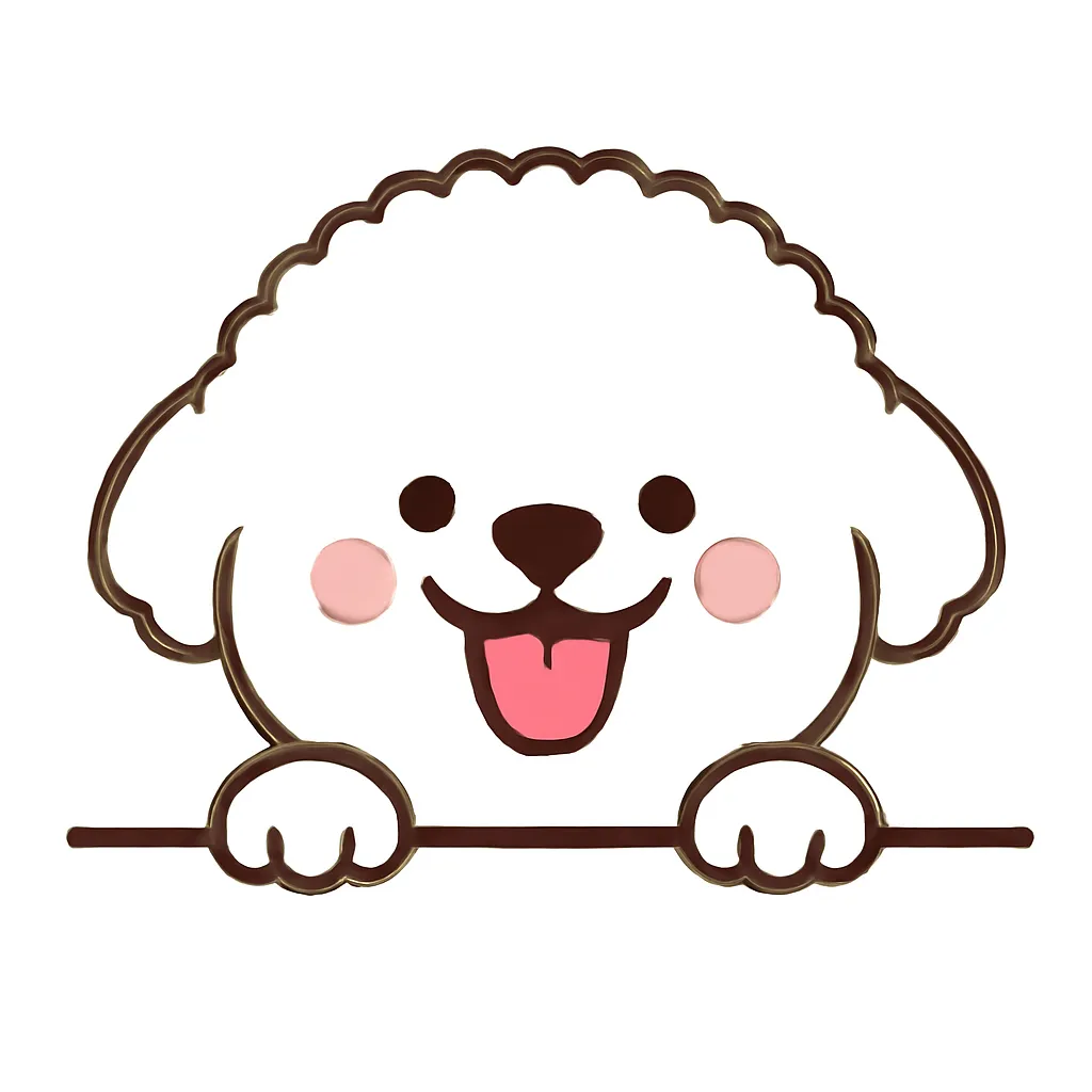 かわいい下からひょっこりビジョンフリーゼのイラスト｜モコモコの毛並みが印象的なビジョンフリーゼが、にこにこ顔でひょっこり。丸く柔らかなフォルムと明るいトーンが、上品で愛らしい雰囲気を醸し出します。