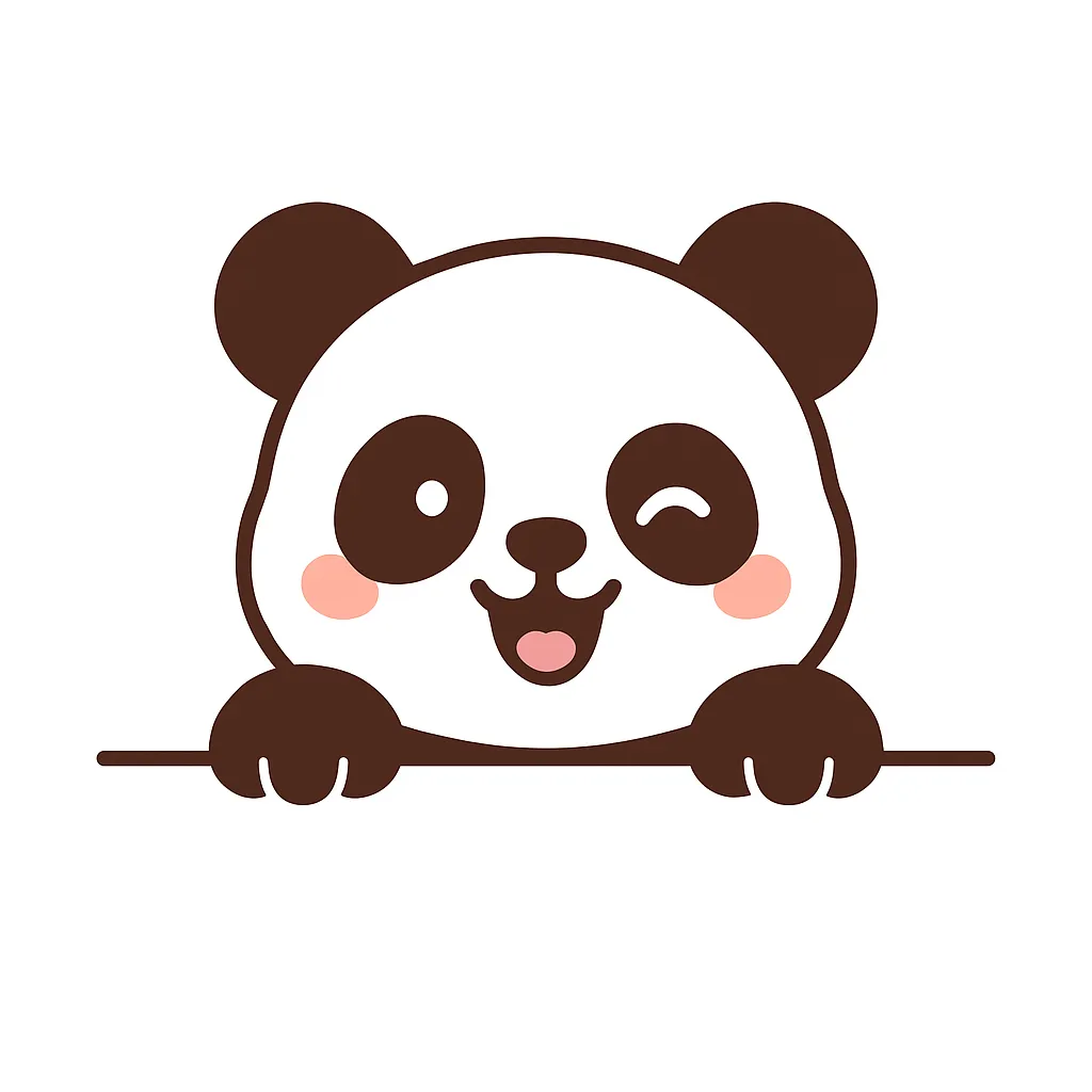 かわいい下からひょっこりパンダのイラスト｜白黒のパンダが片目をウインクしてひょっこり顔を出す様子を描写。チャーミングな表情と柔らかい配色で、おちゃめな印象が引き立ちます。