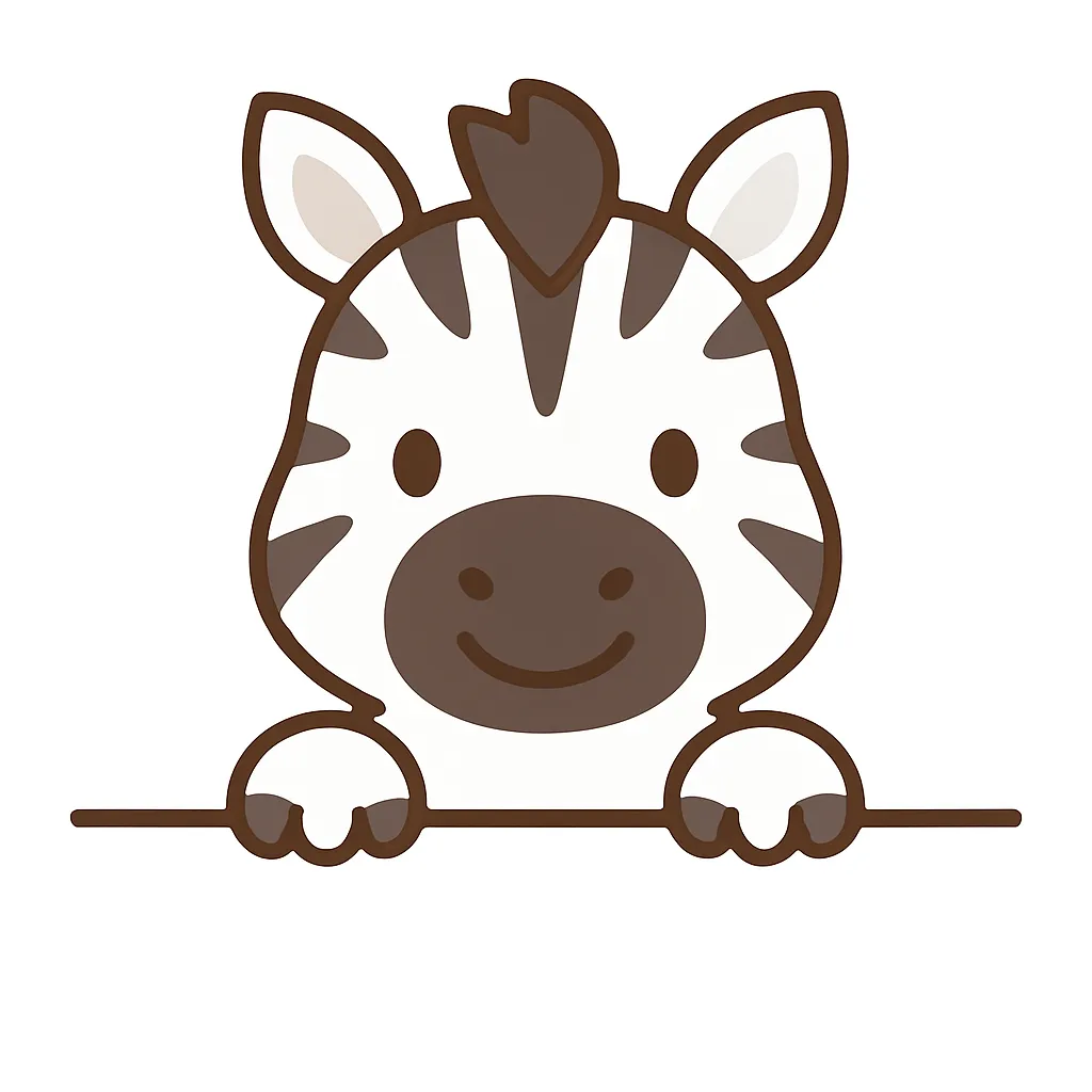 かわいい下からひょっこりしまうまのイラスト｜白黒ストライプが特徴のしまうまがにっこり登場。明快な配色と柔らかな線で描かれたデザインが、清潔感と元気なイメージを演出しています。