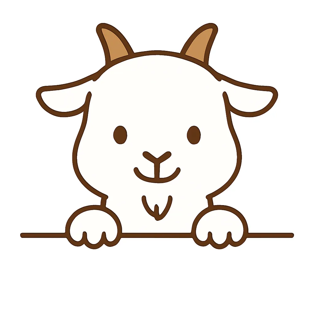 かわいい下からひょっこりやぎのイラスト｜白い毛とちょこんと生えた角が愛らしいやぎが、ひょっこり下から顔を出しています。シンプルな線と素朴な表情で、自然体のやさしさが伝わるデザインです。