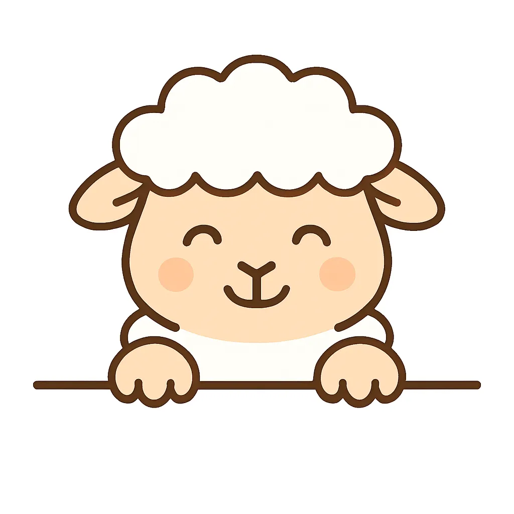 かわいい下からひょっこりひつじのイラスト｜もこもこの毛並みとほんのり赤らんだほっぺが魅力的なひつじが、下から笑顔で登場。柔らかなフォルムが、心和む優しい世界観を演出します。