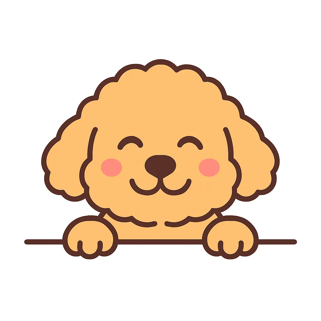 かわいい下からひょっこりプードルのイラスト｜ふわふわの毛に包まれたプードルがにっこり微笑む、癒し系のイラスト。淡い色合いと柔らかなタッチが、見た人に安心感と優しさを届けてくれます。