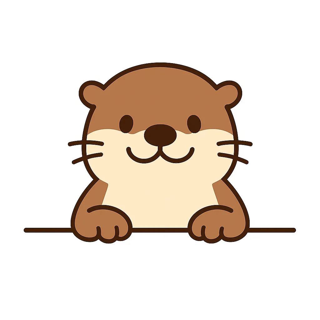 かわいい下からひょっこりラッコ｜ラッコがちょこんと下から顔を出す姿が愛らしい一枚。ふんわりした毛並み風の塗りと優しい目元が温かみを醸し、見ていて癒されるテイストです。