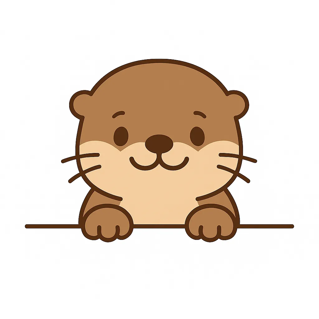 かわいい下からひょっこりカワウソ｜カワウソのやわらかな微笑みが魅力的。丸いフォルムとほのかな眉の表情が安心感を生み、ナチュラルな配色で心和む優しいデザインになっています。