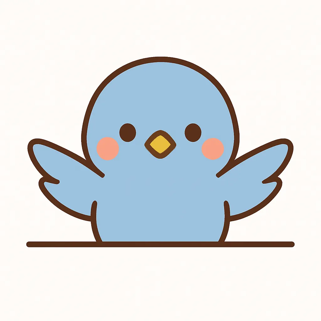 かわいい下からひょっこり小鳥｜小ぶりでやわらかな水色の小鳥が、ちょこんと顔を出す姿が愛らしい。にっこり笑顔とあたたかいタッチで、思わず微笑んでしまうような優しい世界観です。