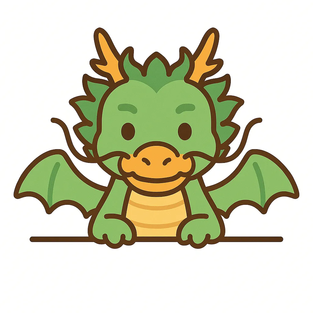 かわいい下からひょっこり龍｜ひげと角が立派な龍が、ユーモラスにひょっこり顔を出します。細かい装飾ながらもポップな色合いで、神秘性とかわいさが絶妙に共存するデザインです。