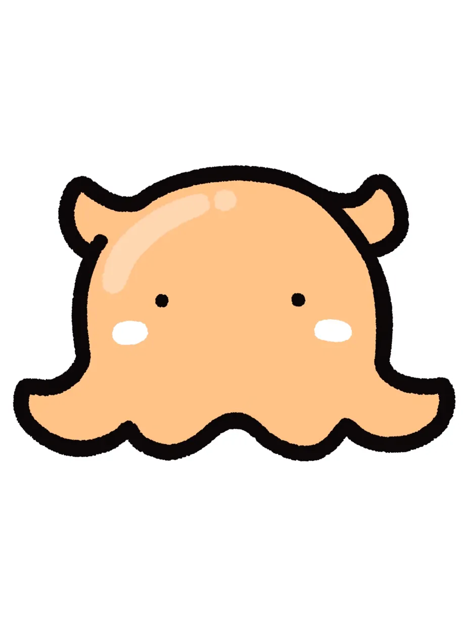 ほっぺが白いかわいいメンダコ｜ツヤ感のある仕上がりと控えめな表情が特徴のかわいいメンダコ。黒の太フチとパステルカラーの組み合わせが、キャラクター性を引き立てています。