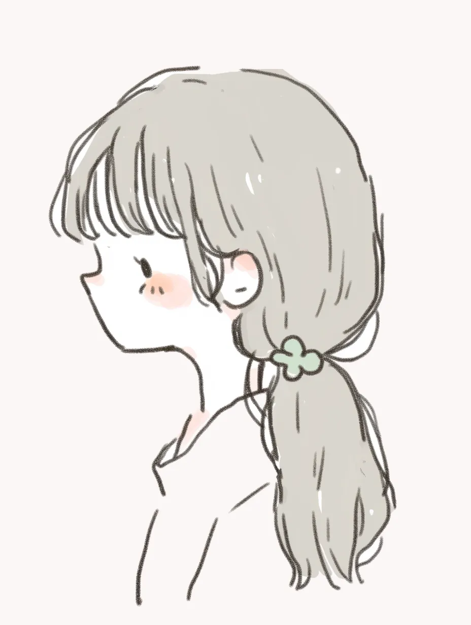 ポニーテールの少女のかわいい横顔｜淡い色合いと繊細なタッチで描かれたポニーテールの少女。ナチュラルな髪の動きと優しい表情が印象的で、清楚なかわいい横顔が魅力的。